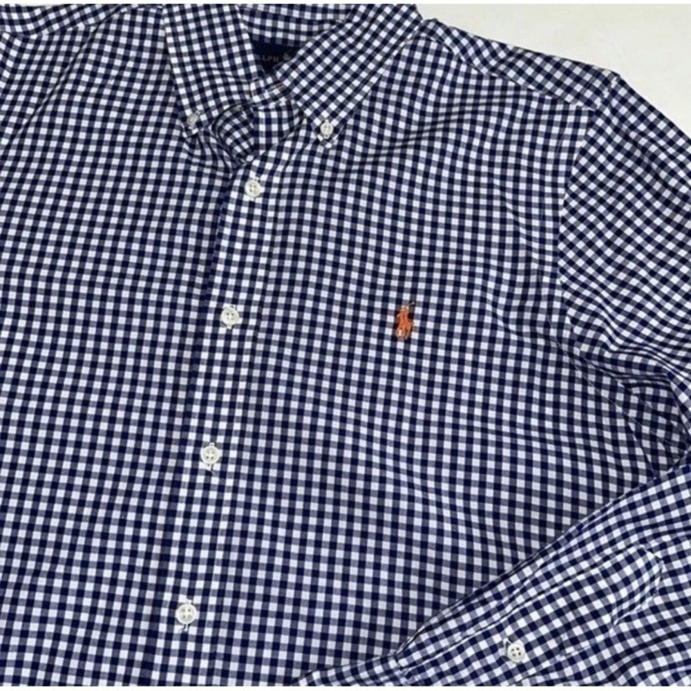 Ralph Lauren Shirt Men's  Blue Gingham Check Long Sleeve Button Down EUC Small